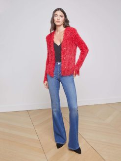 L'AGENCE Blazer Cardigan A Franges Azur