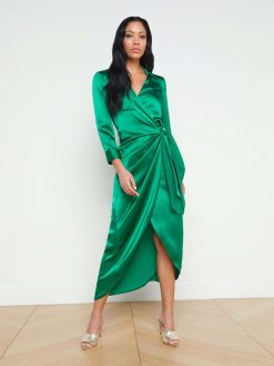 L'AGENCE Robe Portefeuille En Soie Kadi