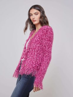 L'AGENCE Blazer Cardigan A Franges Azur