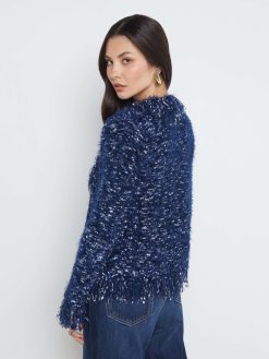 L'AGENCE Blazer Cardigan A Franges Azur