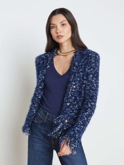 L'AGENCE Blazer Cardigan A Franges Azur