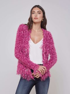 L'AGENCE Blazer Cardigan A Franges Azur