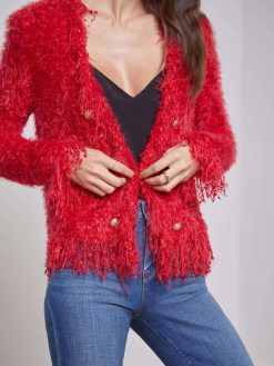 L'AGENCE Blazer Cardigan A Franges Azur