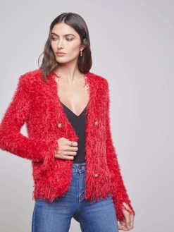 L'AGENCE Blazer Cardigan A Franges Azur