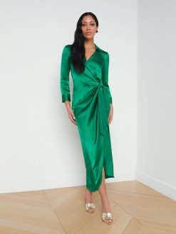 L'AGENCE Robe Portefeuille En Soie Kadi